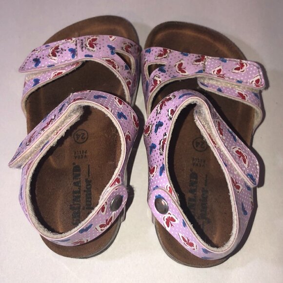 GRUNLAND JUNIOR Sandals Girls Size 7.5US/EU24 Pink Tan Butterfly Print - Picture 2 of 11